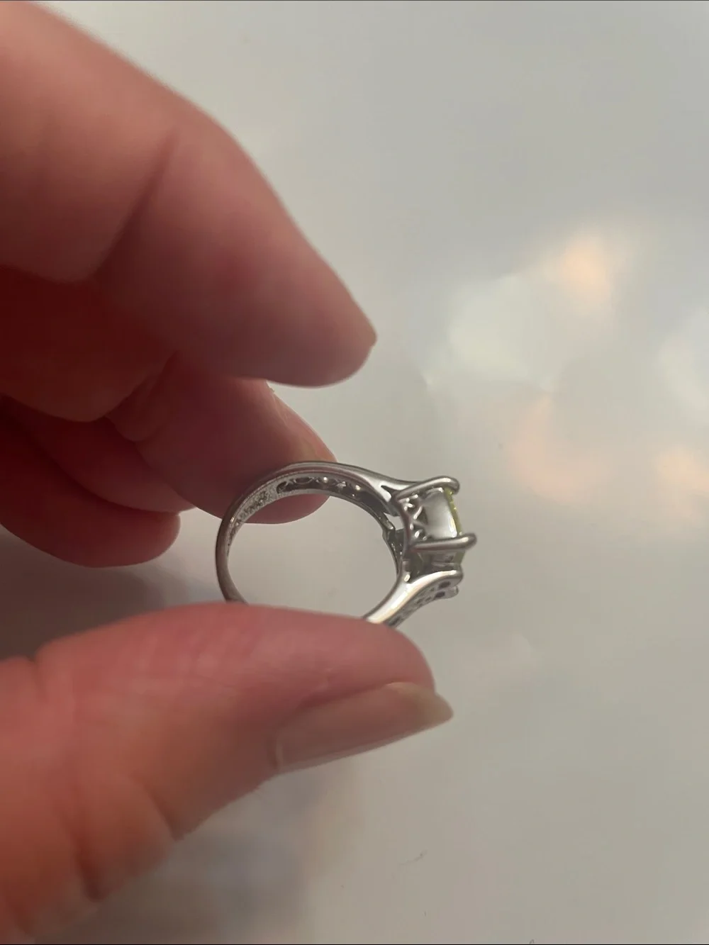 Lia Sophia Silver Ring with Square Lemon-Green Stone